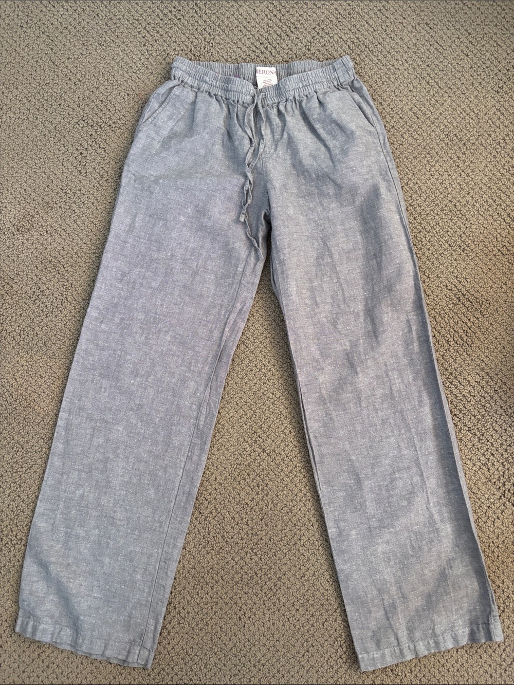 Women’s  Light Blue Drawstring Linen-Blend Pants